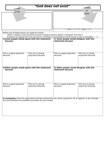 "Does God Exist?" Planning sheet