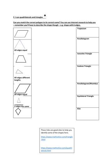 Year 5/6 Identifying Different Quadrilaterals and Triangles