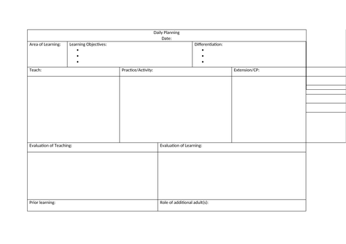 Individual daily lesson plan template