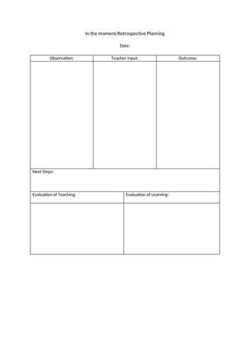 In the moment/retrospective lesson plan template