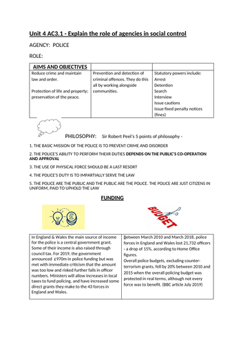 Criminology Unit 4 Revision sheet