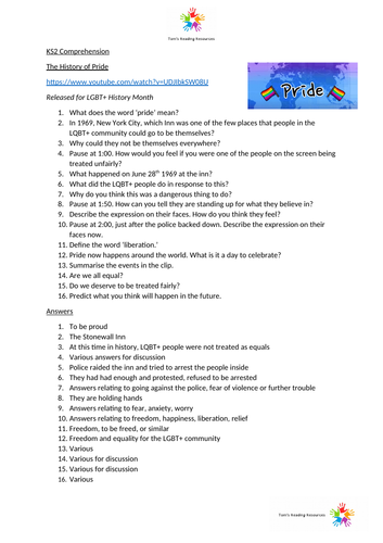 KS2 Comprehension - The History of Pride