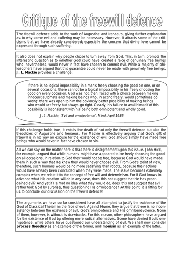 A Level. OCR. The Problem of Evil. LESSON 6 Freewill Defense & Peter Vardy