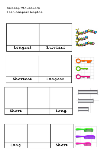 Year 1 comparing measures sheet differentiated