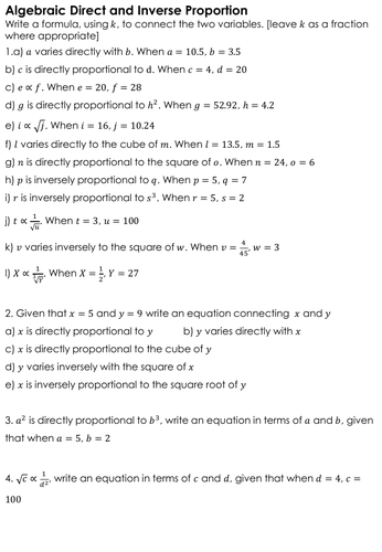 Direct and inverse proportion (algebraic Method)