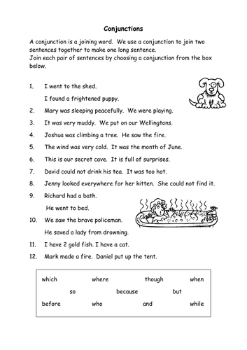 KS2 Worksheet Conjunctions 2 Versions Teaching Resources