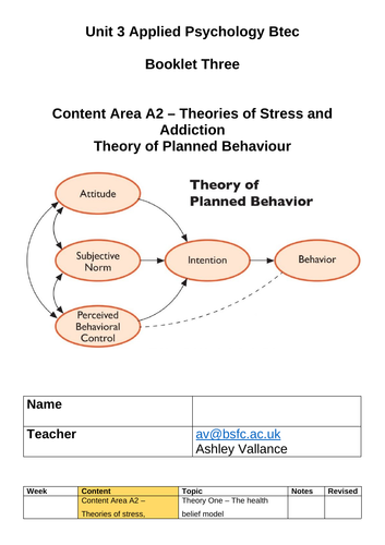 BTEC Psych Unit 3 -Health Psychology  The Theory of Planned Behaviour Booklet and Revision