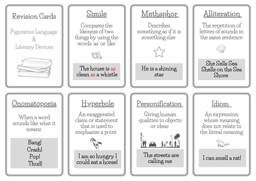 15 Revision Cards: Functional Skills / English GCSE Figurative Language & Literary Devices