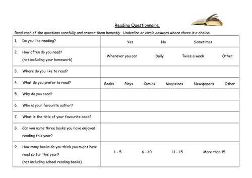 KS1/KS2 - Reading Questionnaire