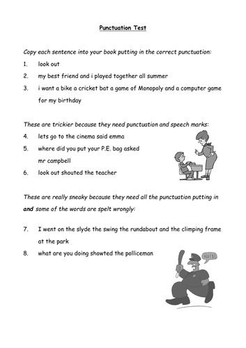 KS2 Worksheet - Punctuation Test 1 (2 versions)
