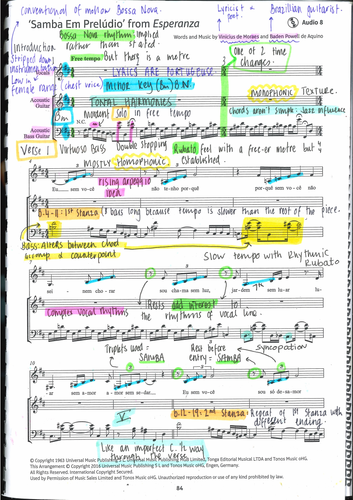 GCSE Edexcel Samba Em Preludio Annotated Score