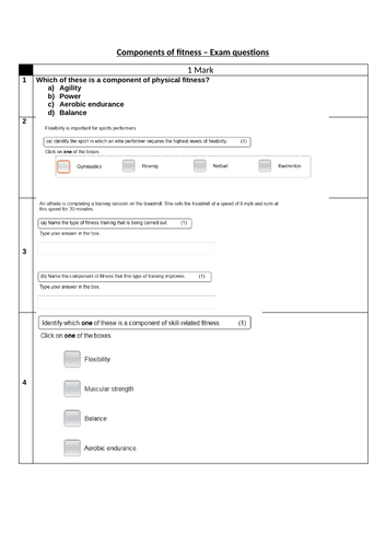 LEVEL 2 BTEC SPORT UNIT 1 - Past exam questions by TOPIC