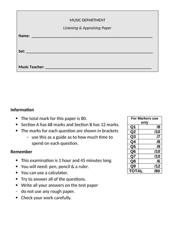 Edexcel GCSE Music - Practice Paper | Teaching Resources