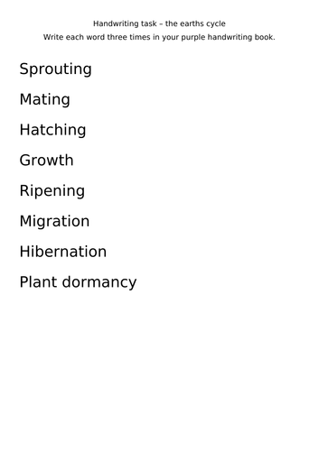 Seasons lesson - including key events in nature