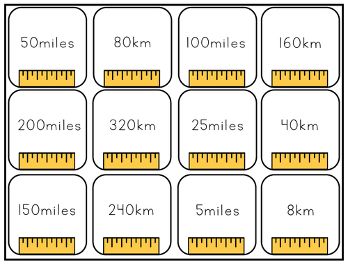 Miles and Kilometres (km) card matching activity