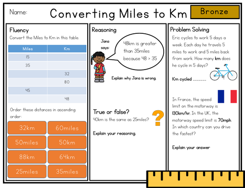 Convert miles to kilometres (km) Year 6 objective.