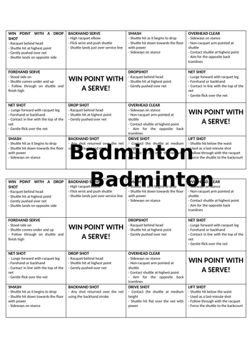 Badminton BINGO