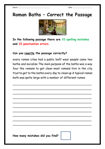 Roman Baths - Spelling & Punctuation Task