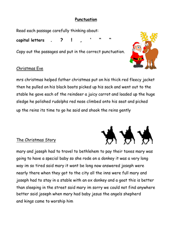 KS2 Worksheet - Christmas Punctuation (2 versions)