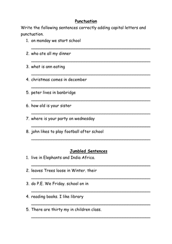 KS1 Worksheet - Literacy Test (2 versions)