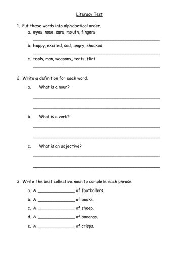 KS2 Worksheet - Literacy Test 4 (2 versions)