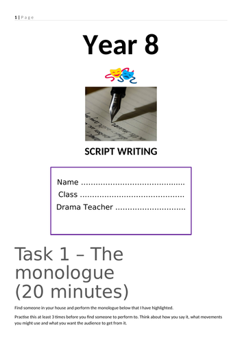 Script writing Home Learning KS3