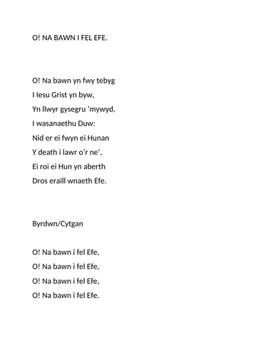 Cyfnod Sylfaen Emyn Plant Gwasanaeth 'O! na bawn i fel Efe'