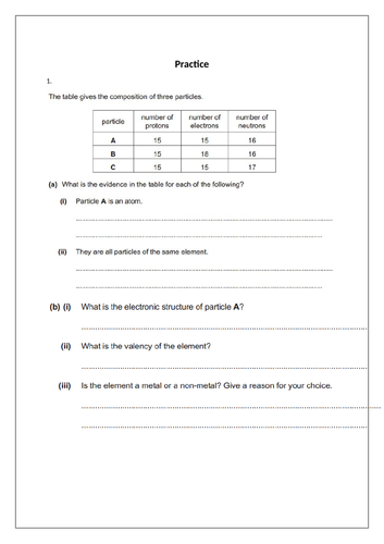 IGCSE Year 10 Chemistry practice