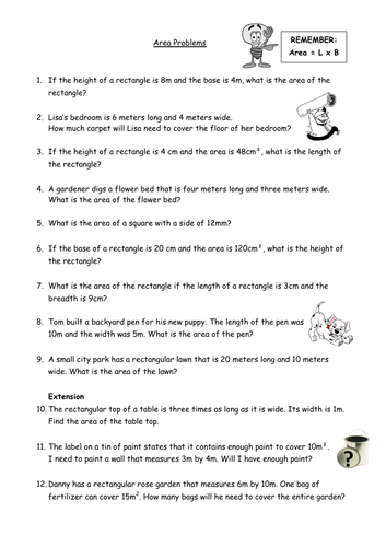 KS2 Worksheet - Area Problems (2 versions)