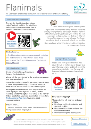 Flanimals Primary Family Home Learning Sheet
