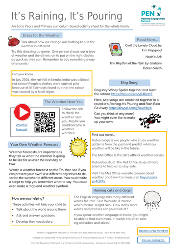 It's Raining It's Pouring Primary Family Home Learning Sheet