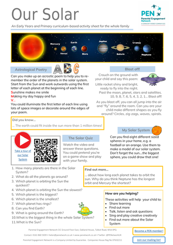 Our Solar System Primary Family Home Learning Sheet | Teaching Resources