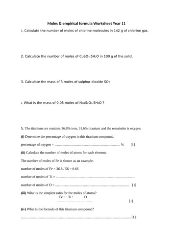 Moles Past Paper practice IGCSE