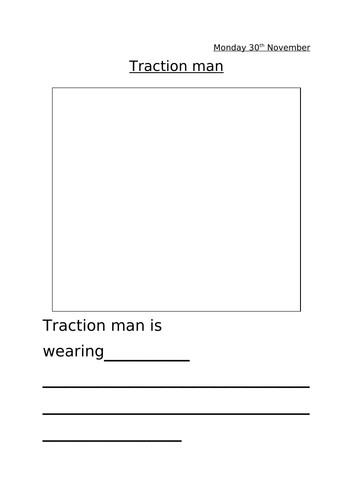Traction Man writing sheet
