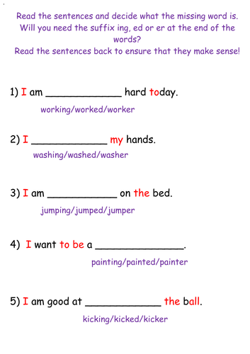 Suffixes ing ed & er