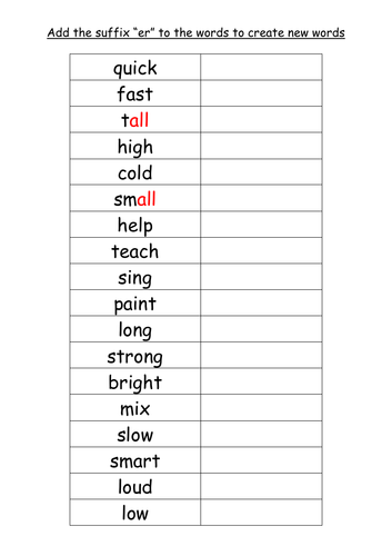 Comparative adjectives Suffix adding er