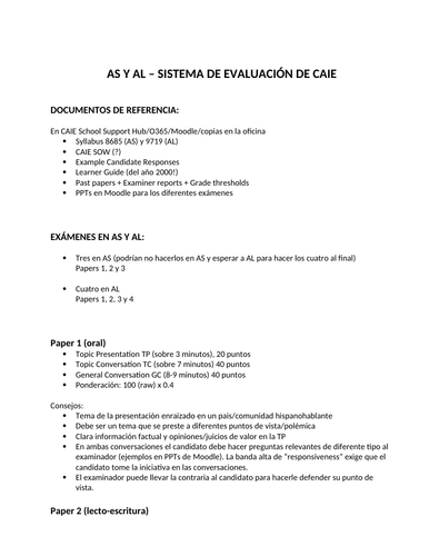 CAIE AS/AL SPANISH: ASSESSMENT OVERVIEW (In Spanish)