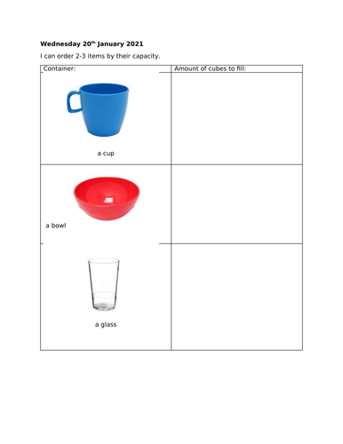 How many cubes? Capactity worksheet