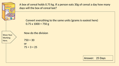 Converting Units of Measure Word Problems Years 5 and 6