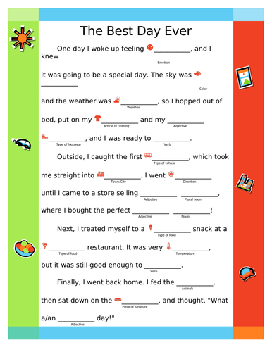 Funny fill in the missing blanks story template