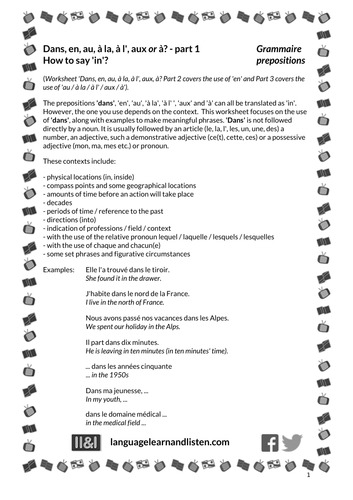 French - Prepositions - Part 1 Dans, en, au, à la, à l', aux or à? How to say in?