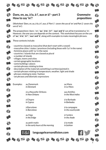 French - Prepositions - Part 3 Dans, en, au, à la, à l', aux or à? How to say in?