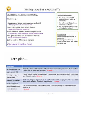 Freetime writing task with WAGOLL