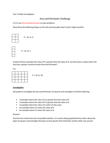 Maths Investigation - Area and Perimeter Challenge