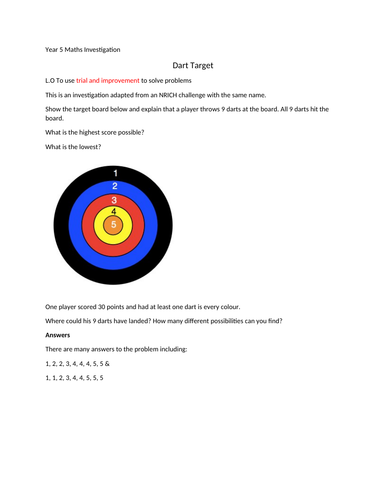 Maths Investigation - Dart Target