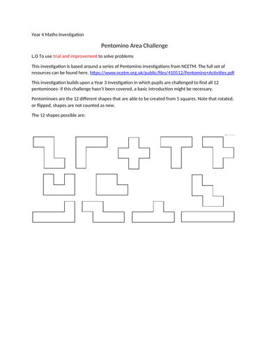 Maths Investigation - Pentomino Area Challenge