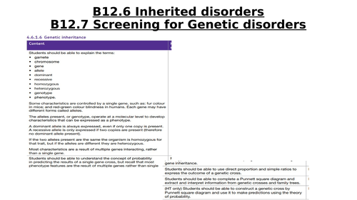 AQA B12.6 B12.7 Inherited disorders and Screening