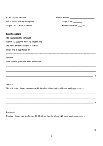 IGCSE PE Skill in Sport