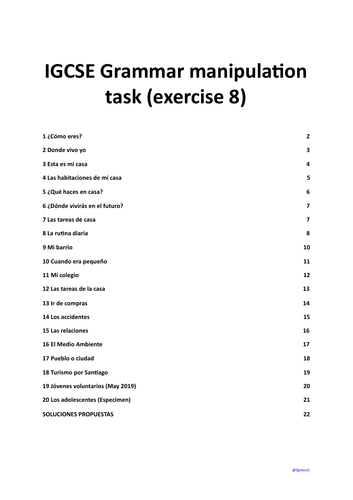 IGCSE Spanish Grammar manipulation task