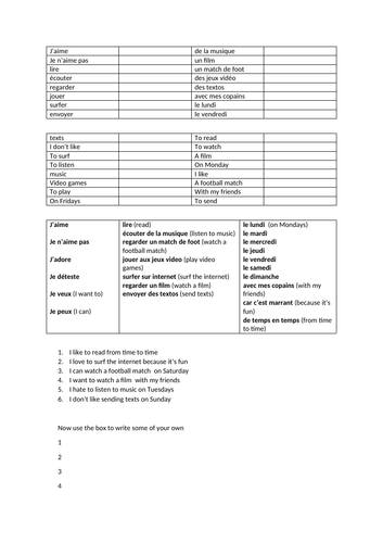 French activities and when you do them, easy